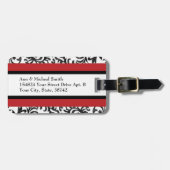 Red en Black Floral Damask Bagagelabel (Voorkant horizontaal)