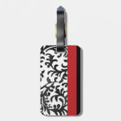 Red en Black Floral Damask Bagagelabel (Achterkant verticaal)