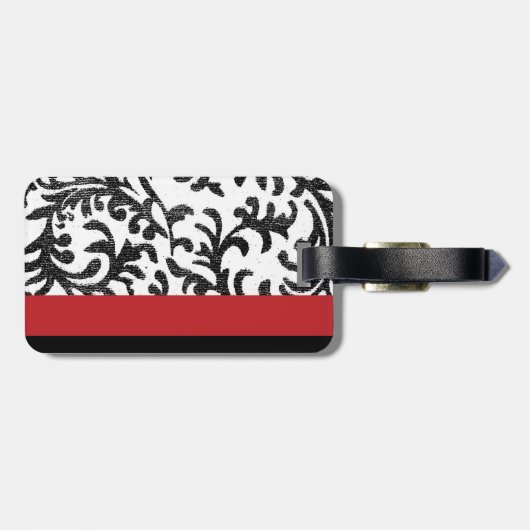 Red en Black Floral Damask Bagagelabel (Achterkant horizontaal)