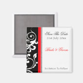 Red en Black Floral slaan de datum op Magneet (Voorkant / Achterkant)