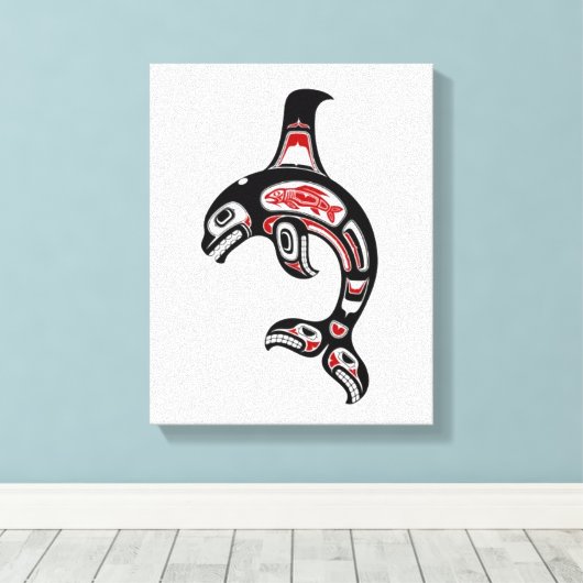 Red en Black Haida Spirit Killer Whale Canvas Afdruk (Insitu (Houten vloer))