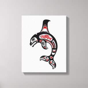 Red en Black Haida Spirit Killer Whale Canvas Afdruk