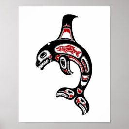 Red en Black Haida Spirit Killer Whale Poster