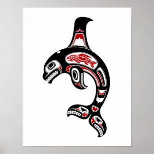 Red en Black Haida Spirit Killer Whale Poster
