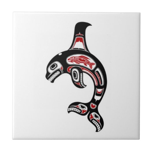 Red en Black Haida Spirit Killer Whale Tegeltje (Voorkant)