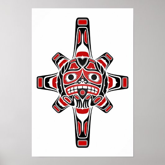 Red en Black Haida Sun Masker op White Poster (Voorkant)