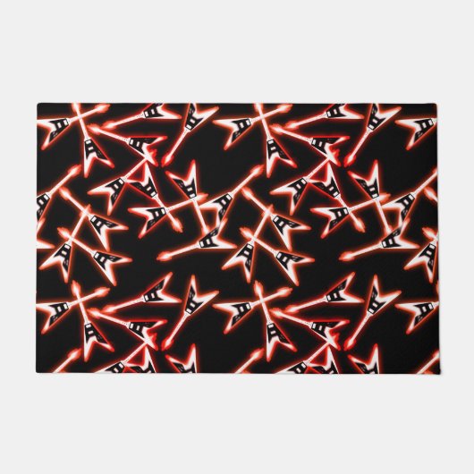 Red en Black Heavy Metal Electric Guitar Pattern Deurmat (Voorkant)