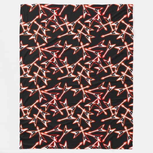 Red en Black Heavy Metal Electric Guitar Pattern Fleece Deken (Voorkant)
