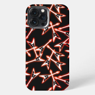 Red en Black Heavy Metal Electric Guitar Pattern iPhone 13 Pro Max Hoesje