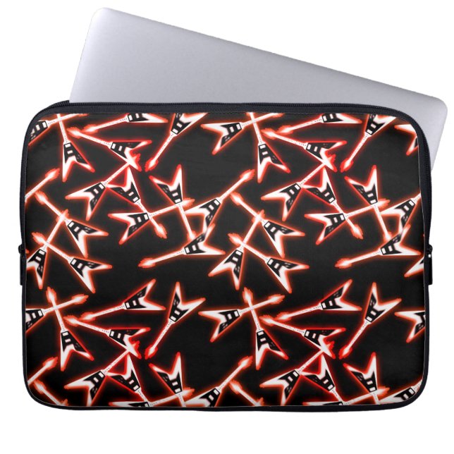 Red en Black Heavy Metal Electric Guitar Pattern Laptop Sleeve (Voorkant)