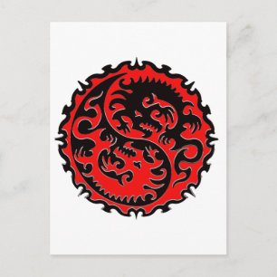 Red en Black Yin Yang Dragon Briefkaart
