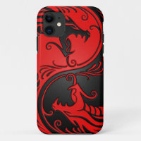 Red en Black Yin Yang Dragons