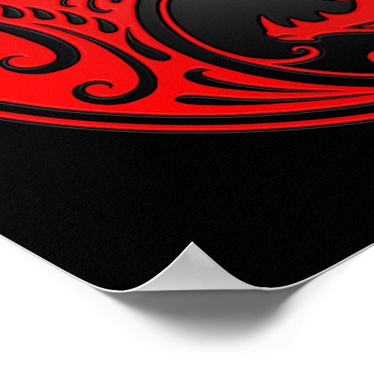 Red en Black Yin Yang Dragons Poster (Hoek)