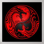 Red en Black Yin Yang Dragons Poster (Voorkant)