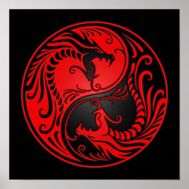 Red en Black Yin Yang Dragons Poster