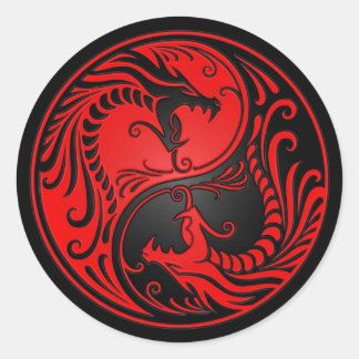 Red en Black Yin Yang Dragons Ronde Sticker