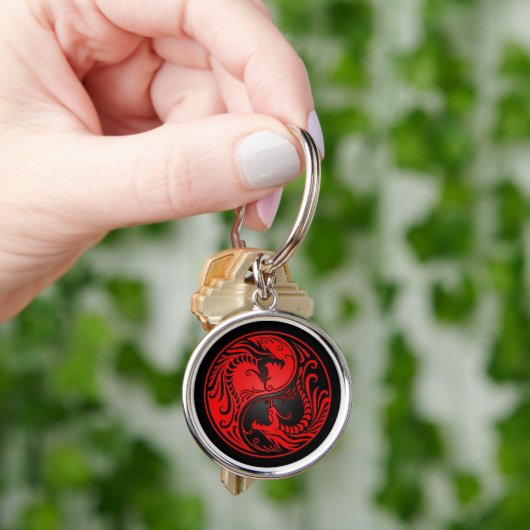 Red en Black Yin Yang Dragons Sleutelhanger (Hand)