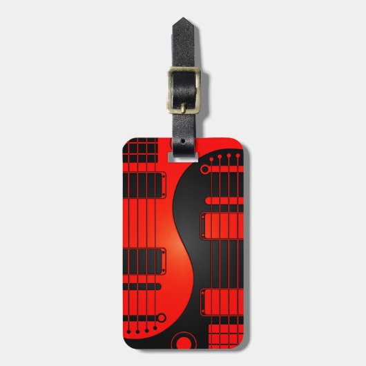 Red en Black Yin Yang Guitars Bagagelabel (Voorkant verticaal)