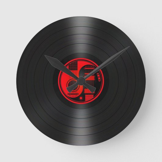 Red en Black Yin Yang Guitars Vinyl Graphic Ronde Klok (Voorkant)