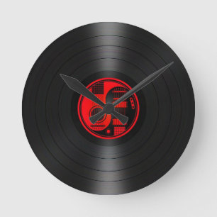 Red en Black Yin Yang Guitars Vinyl Graphic Ronde Klok