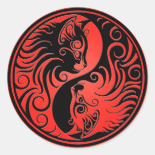 Red en Black Yin Yang Kittens Ronde Sticker