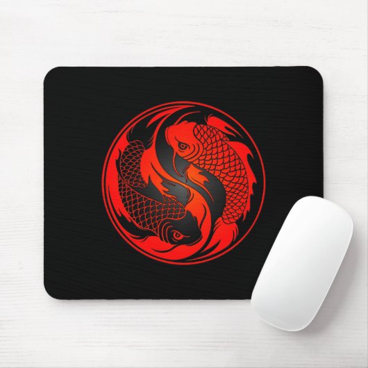 Red en Black Yin Yang Koi Fish Muismat (Met muis)