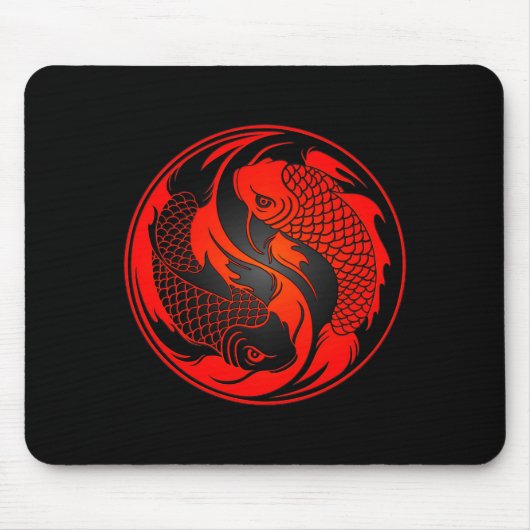 Red en Black Yin Yang Koi Fish Muismat (Voorkant)