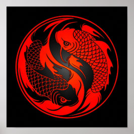 Red en Black Yin Yang Koi Fish Poster
