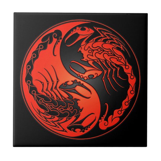 Red en Black Yin Yang Scorpions Tegeltje (Voorkant)