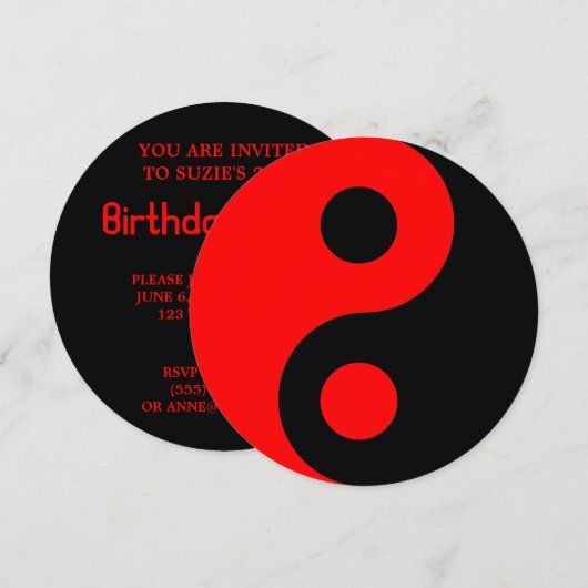 Red en Black Yin Yang Symbol Birthday Kaart (Voorkant / Achterkant)