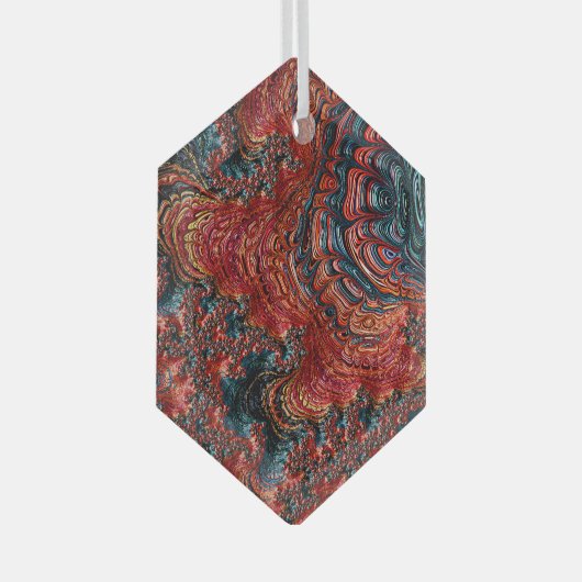 Red en Blue Abalone Shell Fractal Suncatcher Glas Ornament (Voorkant Rechts)