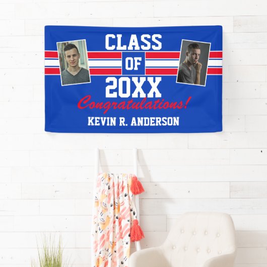 Red en Blue Afstuderen Foto gefeliciteerd Spandoek (Insitu)