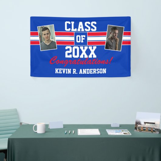 Red en Blue Afstuderen Foto gefeliciteerd Spandoek (Beurs)
