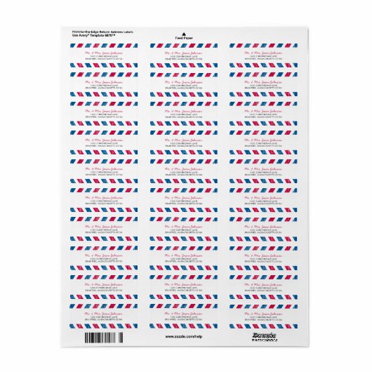 Red en Blue Airmail RETOURADRES Mailing Etiket (Full Sheet)