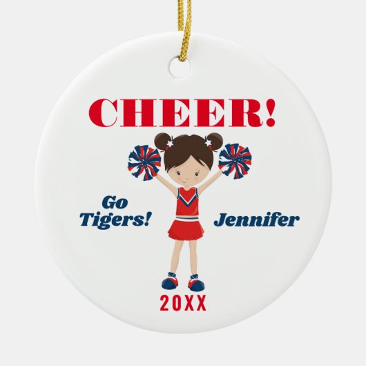 Red en Blue Cheer Brunette Cheerleader Ornament (Voorkant)