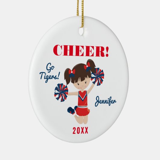 Red en Blue Cheer Brunette Cheerleader Ornament (Rechts)