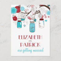 Red en Blue Mason Jars Save the Date Briefkaart