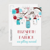 Red en Blue Mason Jars Save the Date Briefkaart (Voorkant / Achterkant)