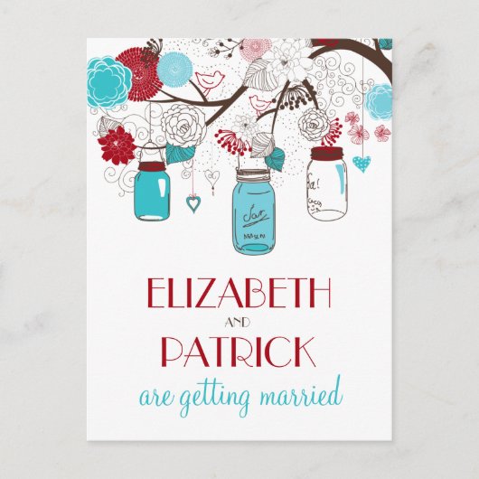 Red en Blue Mason Jars Save the Date Briefkaart (Voorkant)