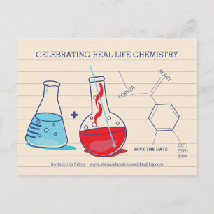 Red en Blue Save the Date Chemistry Briefkaarten