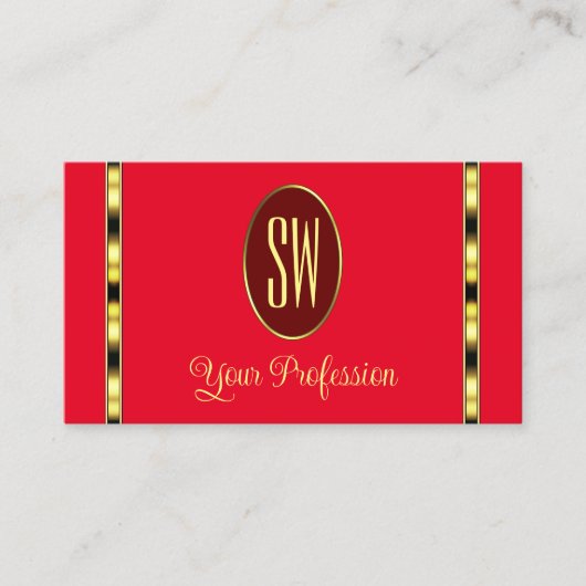 Red en Burgundy Modern met Monogram Professional Visitekaartje (Voorkant)
