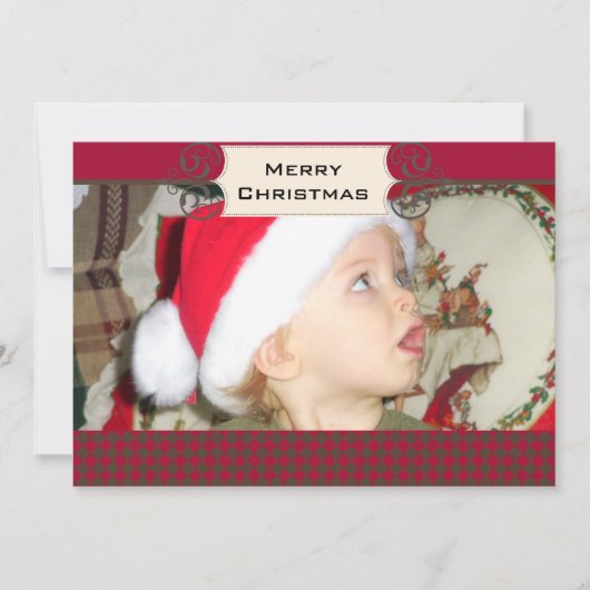 Red en Chocolate Argyle Custom Photo Holiday Kaart (Voorkant)