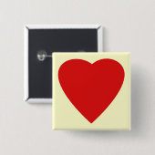 Red en Cream Love Heart Design. Vierkante Button 5,1 Cm (Voorkant /achterkant)