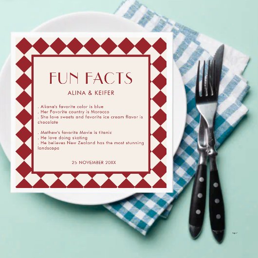 Red en Cream Retro Bold Leuke Feiten Trouwen Servet