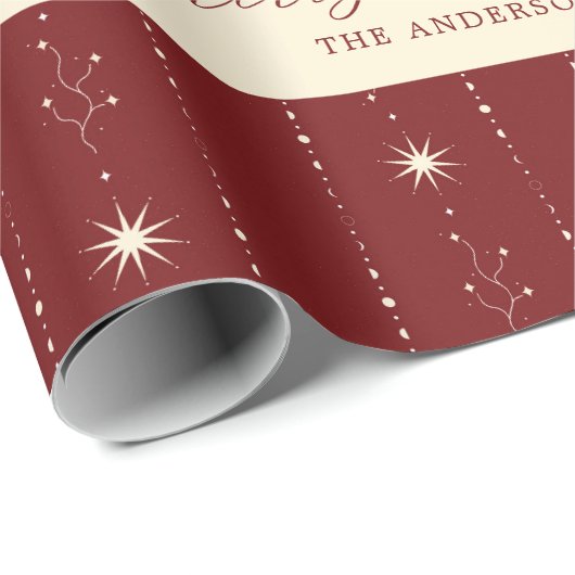 Red en Cream sterren vrolijk kerstfeest Cadeaupapier (Rol Hoek)