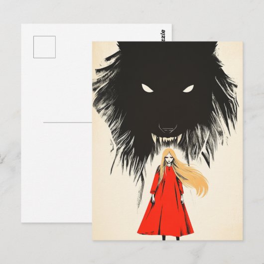 Red en de Zwarte Wolf Dark Fantasy Sprookje Briefkaart (Voorkant / Achterkant)