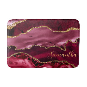 Red en Faux Gold Glitter Marble Agate Badmat