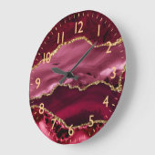 Red en Faux Gold Glitter Marble Agate Grote Klok (Hoek)