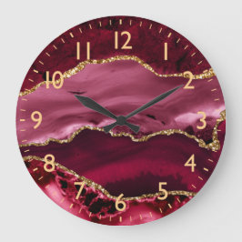 Red en Faux Gold Glitter Marble Agate Grote Klok
