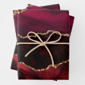 Red en Faux Gold Glitter Marble Agate Inpakpapier Vel (In situ)